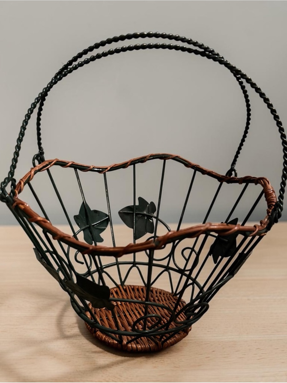 Decorative Antique Black and Brown Woven Wire Basket - Home Accents